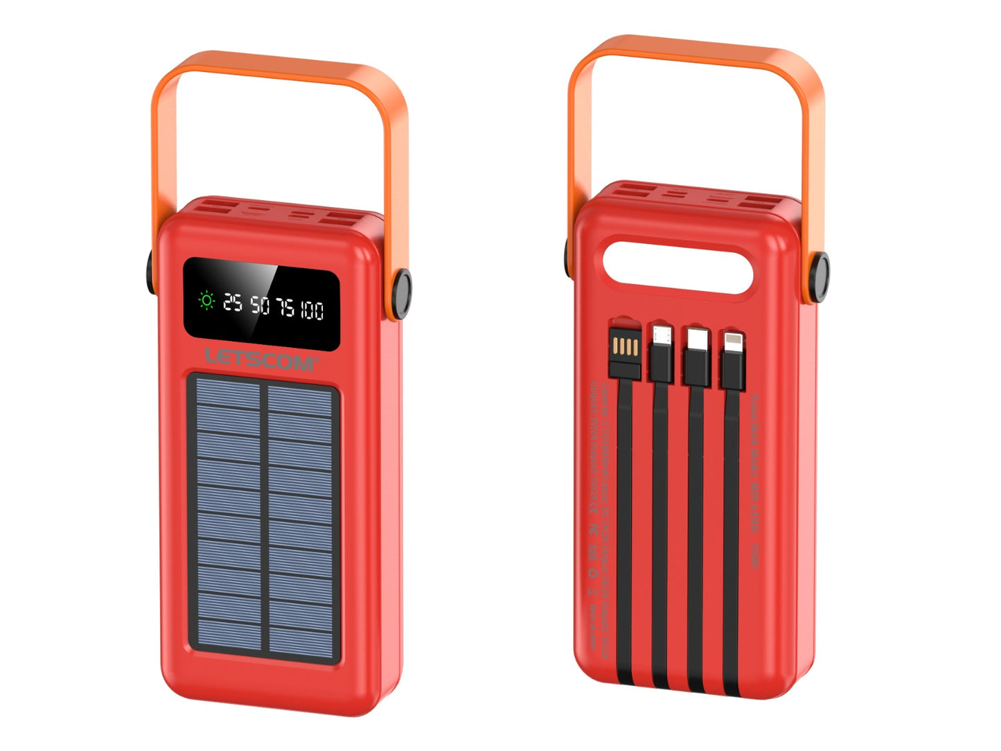Letscom 30kmAh Solar Power Bank with Integrated Cables & Handle