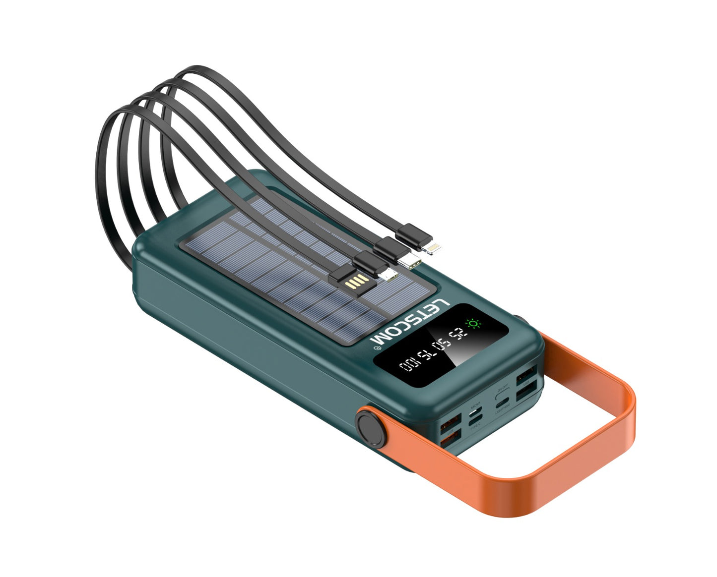 Letscom 30kmAh Solar Power Bank with Integrated Cables & Handle