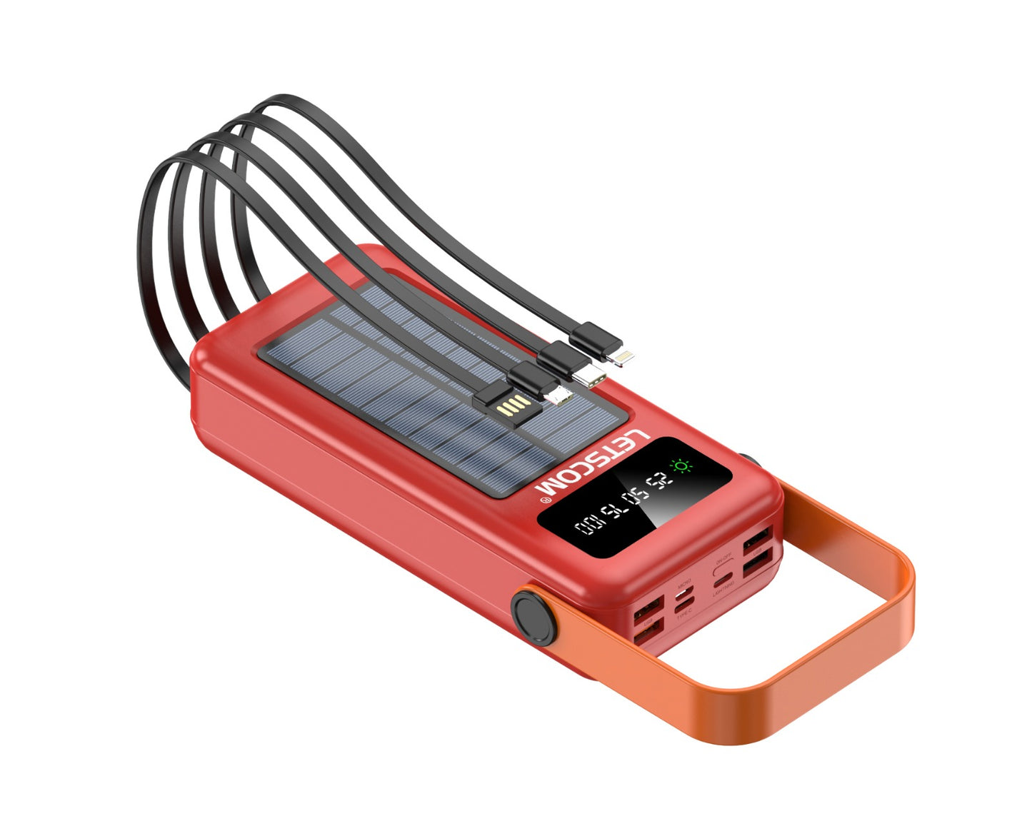 Letscom 30kmAh Solar Power Bank with Integrated Cables & Handle