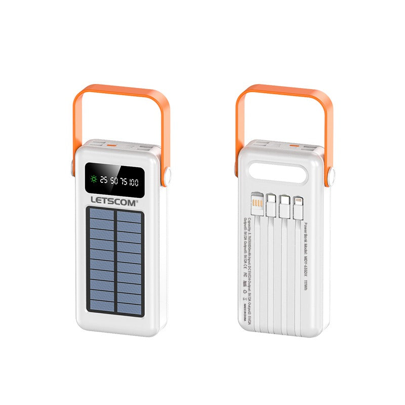 Letscom 30kmAh Solar Power Bank with Integrated Cables & Handle