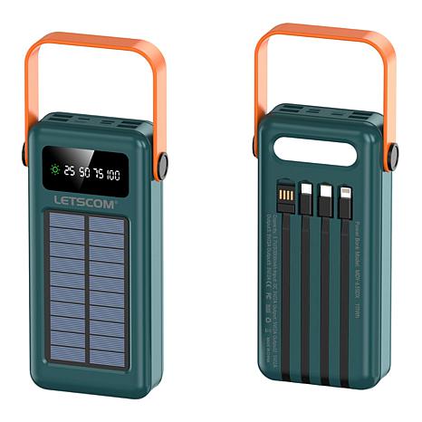 Letscom 30kmAh Solar Power Bank with Integrated Cables & Handle