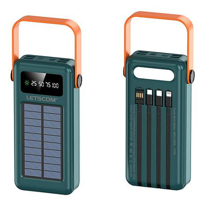 Letscom 30kmAh Solar Power Bank with Integrated Cables & Handle